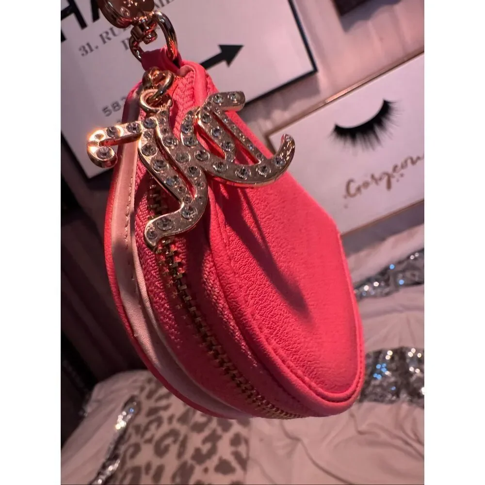 Juicy Couture half moon bling rhinestone logo mirror Wallet/card case pink